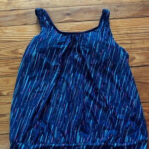 Navy Striped Scoop Neck Tankini Top with Accent Stripes